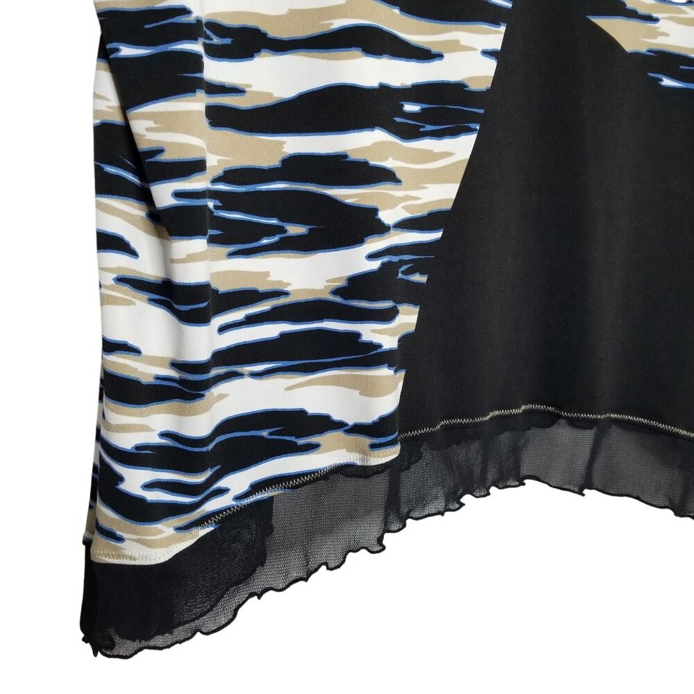 CJ Banks Sz 1X Shirt Artsy Fluid Jersey Stretch Sheer Ruffle Curved Hem Pullover - Picture 5 of 7